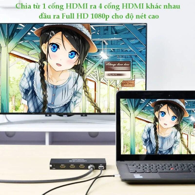 Ugreen UG4020240202TK Màu Đen Bộ chia HDMI 1 ra 4 hỗ trợ phân giải FULL HD - HÀNG CHÍNH HÃNG