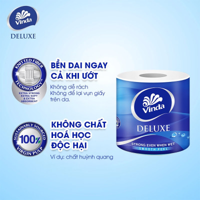 [MUA 3 LỐC GVS DELUXE TẶNG 5 CUỘN + 1 MÓC KHÓA] Giấy vệ sinh cao cấp Vinda Deluxe 3 lớp (8 Cuộn)