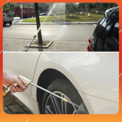 Vòi Xịt️Evoucher Bộ dây vòi xịt nước rửa xe, tưới cây , tăng áp 3 lần, loại 7m, 10m 206701-2 đầu đồng,cút +  đai
