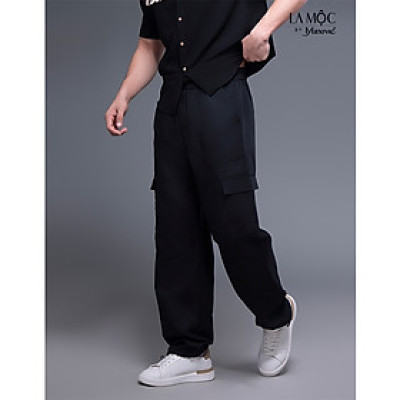 Quần nam kaki đen túi hộp rút ống