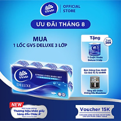 [MUA 1 LỐC GVS DELUXE TẶNG 1 CUỘN] Giấy vệ sinh cao cấp Vinda Deluxe 3 lớp (8 Cuộn)