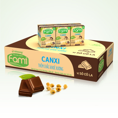 Thùng sữa đậu nành Vinasoy Fami Canxi Vị sô cô la hộp (200ml x 36 hộp)