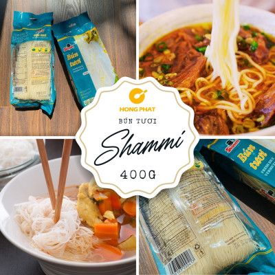 [Combo tiết kiệm] Bánh tráng gỏi cuốn Shammi vuông size 22cm túi 400g + Bún tươi Shammi túi 400g
