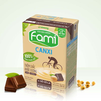 Thùng sữa đậu nành Vinasoy Fami Canxi Vị sô cô la hộp (200ml x 36 hộp)