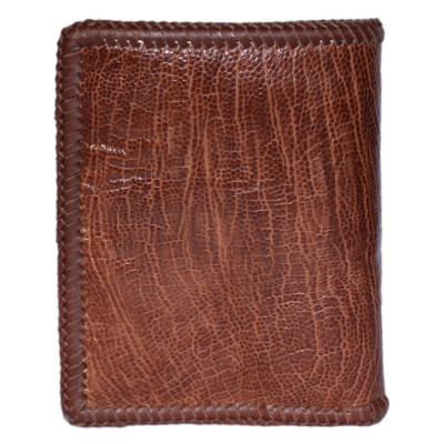 HC2450 - Bóp nam Huy Hoàng da đà điểu da trơn đan viền kiểu đứng màu vàng bò