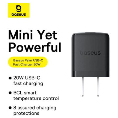Bộ sạc nhanh nhỏ gọn Baseus Palm 1C 20W Kèm cáp C to C 60w dài 1M - Hàng chính hãng
