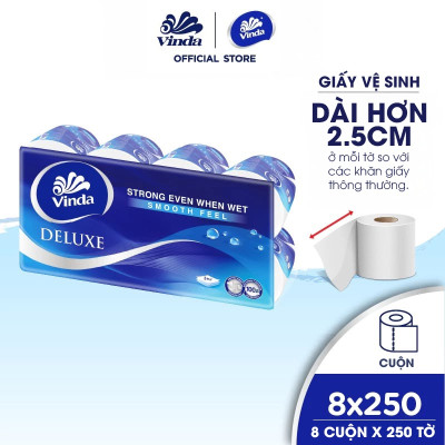 [MUA 3 LỐC GVS DELUXE TẶNG 5 CUỘN + 1 MÓC KHÓA] Giấy vệ sinh cao cấp Vinda Deluxe 3 lớp (8 Cuộn)