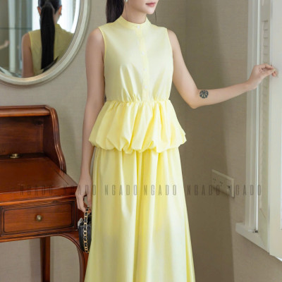 Set áo váy vàng cổ trụ NGADO , set áo váy dài , set công sở , dự tiệc