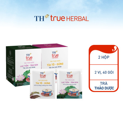 Bộ 2 hộp thảo dược TH true HERBAL Lạc tiên – Tâm sen & Trà Tía tô – Gừng TH True Herbal (40 gói)