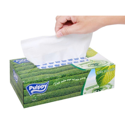 Giấy Lụa Hộp Pulppy Hương Trà Khăn Giấy Rút 100 Tờ 2 Lớp