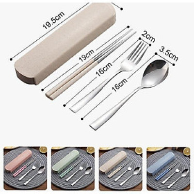 Bộ Muỗng Đũa Nĩa Inox Lúa Mạch Có Hộp Đựng Tiện Lợi