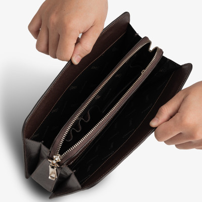 Clutch, Ví Cầm Tay Thời Trang Nam Khóa Số Da Bò Cao Cấp CK15 Nâu