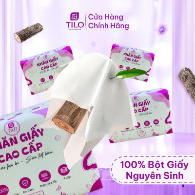 12 gói khăn giấy rút bàn TiLo 300 tờ 4 lớp dai mềm mịn, an toàn, tiết kiệm