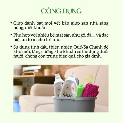 Nước lau sàn Hữu cơ Ecocare đuổi muỗi tinh dầu Sả chanh 4000ml