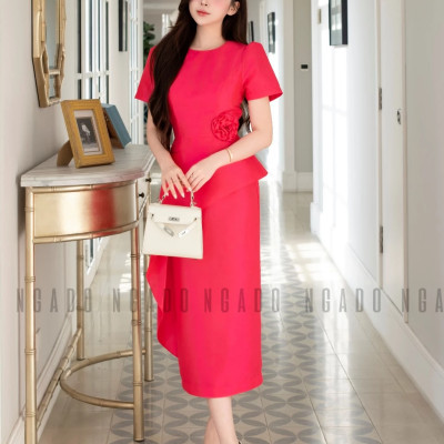 Đầm hồng sen tay loe NGADO , đầm bút chì , đầm dự tiệc , đầm công sở