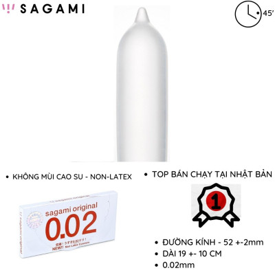 Bao cao su Sagami 002 Original Siêu mỏng Non Latex Hộp 2 chiếc không mùi trong suốt chống tuột kéo dài thời gian