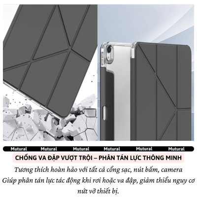 Bao da Cho IPAD Gen 11 A16 2025 / Gen 10 hiệu Mutural Clear Pro - Lưng PC trong suốt , viền TPU, Có Khay Đựng Bút, Bao Da Thông Minh, tự động tắt mở màn hình - Hàng nhập khẩu
