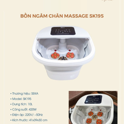 Bồn Ngâm Chân Massage Seka SK195 gấp gọn con lăn tự động, màn hình cảm ứng - Hàng Chính Hãng