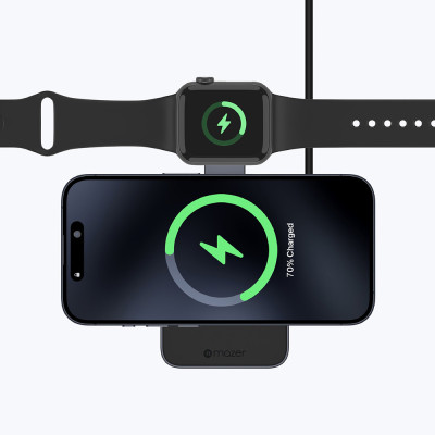 Đế Sạc Không Dây 3 in 1 Mazer MagFold Trio QI2 15W Sạc Được Cho Điện Thoại, Tai Nghe, Đồng Hồ Gấp Gọn Tiện Mang Theo Hàng Chính Hãng