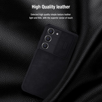 Bao Da Bò Thật Dành Cho Samsung Galaxy S23 Ultra, S23, S23 Plus Chính Hãng Nillkin Qin Cao Cấp Chống sốc, có ngăn cài thẻ - Hàng Chính hãng