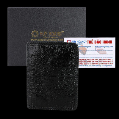HP2761-63-65 - Ví nam Huy Hoàng da cá sấu nguyên con đan viền kiểu đứng màu đen, nâu đất, nâu đỏ