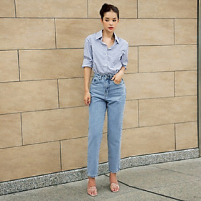 Quần Mom Jeans Lưng Cao Màu Classic Blue Aaa Jeans