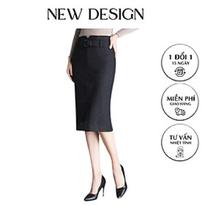 Chân váy bút chì công sở, Phom suông, Dáng dài, Màu đen thiết kế lưng kiểu V có khóa xi vàng cao cấp thanh lịch công sở MS19