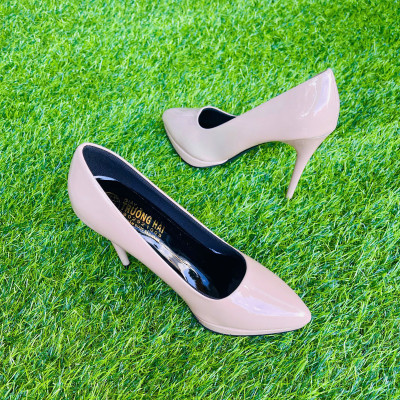 Giày cao gót nhọn 10cm Trường Hải da bóng 2 màu đen, hồng phấn GCG135