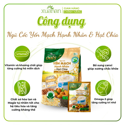 Combo 11 Túi Ngũ Cốc Yến Mạch Hạnh Nhân Hạt Chia Xuân An [ít đường] 400G {25g*16 gói}(Tặng Kèm 11 Túi Yến Mạch 150G)