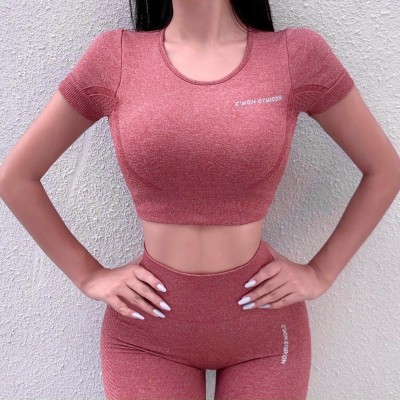 Set Đồ Nữ Thể Thao Gồm Áo Croptop Ngắn Tay và Quần Dài