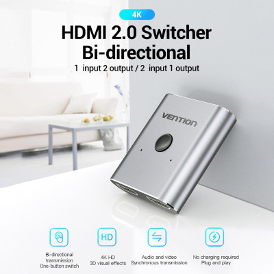 Bộ chuyển đổi HDMI 4K @ 60Hz 2 cổng Bộ chuyển mạch HDMI 1x2 / 2x1 Hai hướng Thay thế cho Máy tính để bàn