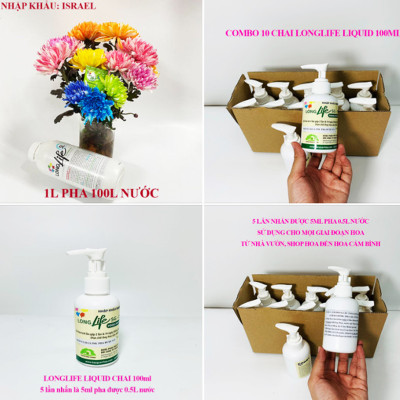 NƯỚC CẮM HOA LÂU TÀN TẠI CHỢ SỈ HOA NHẬP KHẨU ISRAEL, LONGLIFE SL BOOST 2023 (Chai 100ml pha 10L Nước) giúp hoa tươi hơn 2 lần (trên 60%) và 14 ngày không thay nước tại chợ hoa