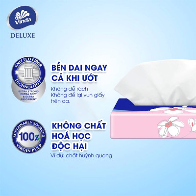 [LỐC SIZE S] Khăn giấy rút cao cấp Vinda Deluxe 3 lớp 50 tờ size S (4 Gói)