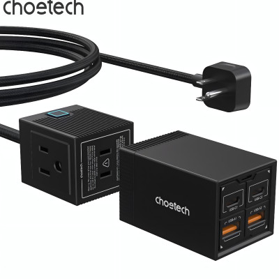 Bộ sạc nhanh GaN Pro 65W Choetech PD8054 kèm dây AC nối dài 1.5m - Hàng chính hãng