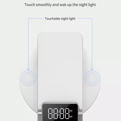 Sạc Wiwu Automatic Positioning 4in1 M11 Cho Iphone, Airpods, Apple Watch hỗ trợ sạc nhanh không dây, sạc có đồng hồ hiện thị giờ - Hàng chính hãng