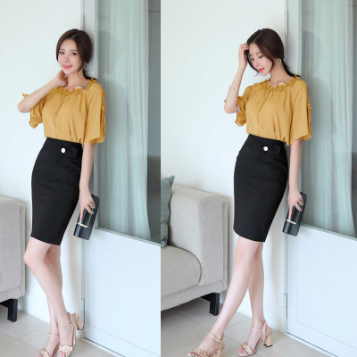 Chân Váy Nữ New Design Thiết Kế Dáng Váy Bút Chì Ôm Body Phối Nơ Xinh Đẹp, Màu Đen, Dài 50cm Vải Kaki Thun Co Giãn CV0014