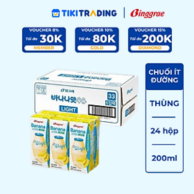 Thùng 24 hộp Sữa chuối ít đường 200ml nhãn hiệu Binggrae