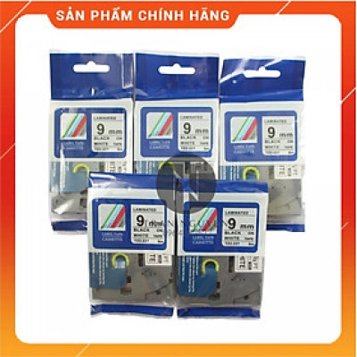 [ Combo 05 cuộn] Nhãn TZ2-221 tiêu chuẩn - Chữ đen trên nền trắng 9mm - Hàng nhập khẩu