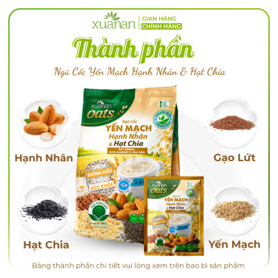 Combo 11 Túi Ngũ Cốc Yến Mạch Hạnh Nhân Hạt Chia Xuân An [ít đường] 400G {25g*16 gói}(Tặng Kèm 11 Túi Yến Mạch 150G)