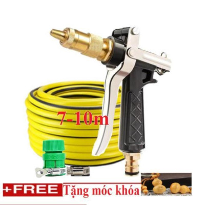  Bộ dây vòi xịt nước rửa xe, tưới cây . tăng áp 3 lần, loại 7m, 10m 206236 đầu đồng,đai+ tặng móc khoá
