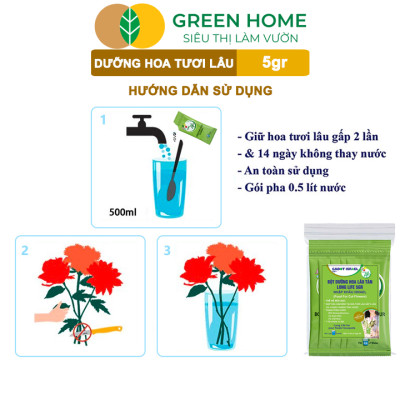 Dưỡng Hoa Tươi Lâu Greenhome, Longlife, Phân Bón Cho Hoa Cắt Cành, Gói 5gr, Lâu Tàn, Nở Bông To, Không Bị Hôi Nước