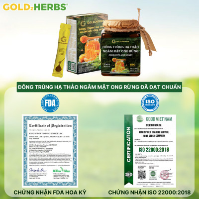 Hàng chính hãng - Đông trùng hạ thảo ngâm mật ong rừng GoldzHerbs, 100% mật ong nguyên chất – Hũ 300g/ Hộp 15 gói
