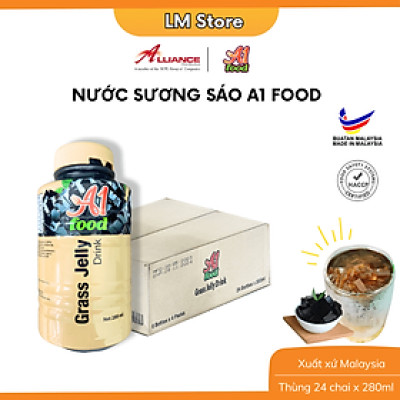 Thùng 24 chai thức uống sương sáo thanh mát kèm thạch A1 Food Grass Jelly Drink 280ml - Nhập khẩu Malaysia