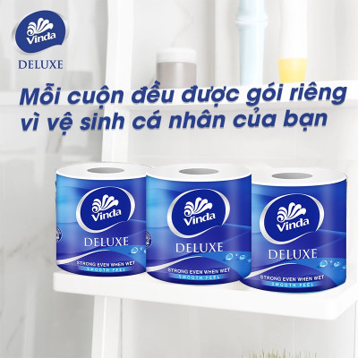 [MUA 3 LỐC GVS DELUXE TẶNG 5 CUỘN + 1 MÓC KHÓA] Giấy vệ sinh cao cấp Vinda Deluxe 3 lớp (8 Cuộn)